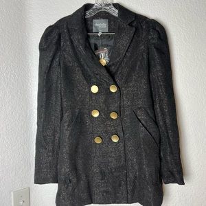 Charlotte Russe Brocade Black Double Breasted Jacket Gold Buttons Size Medium